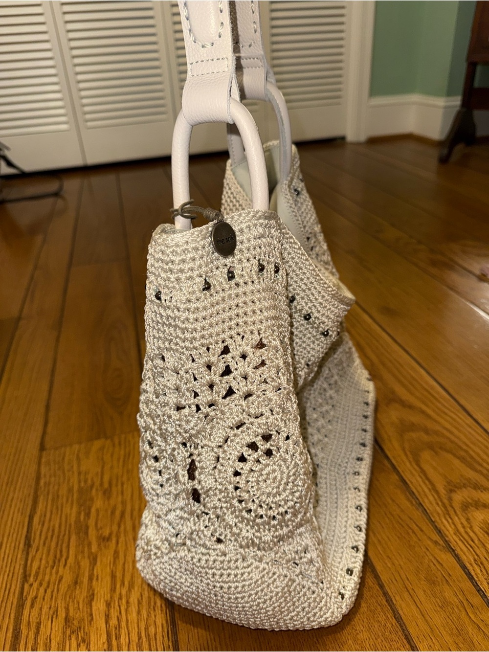 The Sak Crochet Tote in Cream with Leather Handles - Picture 10 of 13